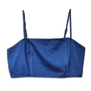 Naked Wardrobe Denim Crop Cami Top Sleeveless Square Neck Dark Blue Womens L